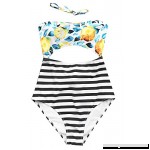 Joy&Bella Lemon Printing Stripe Bottom High-Waisted One Piece Swimsuit Bikini Set Padded Swimwear with Cutout  B07G256R4Q